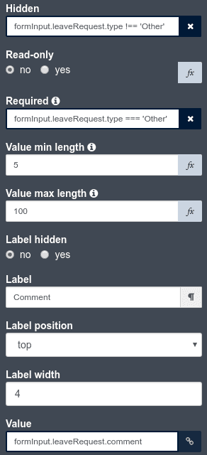 Leave Request - Comment Widget properties