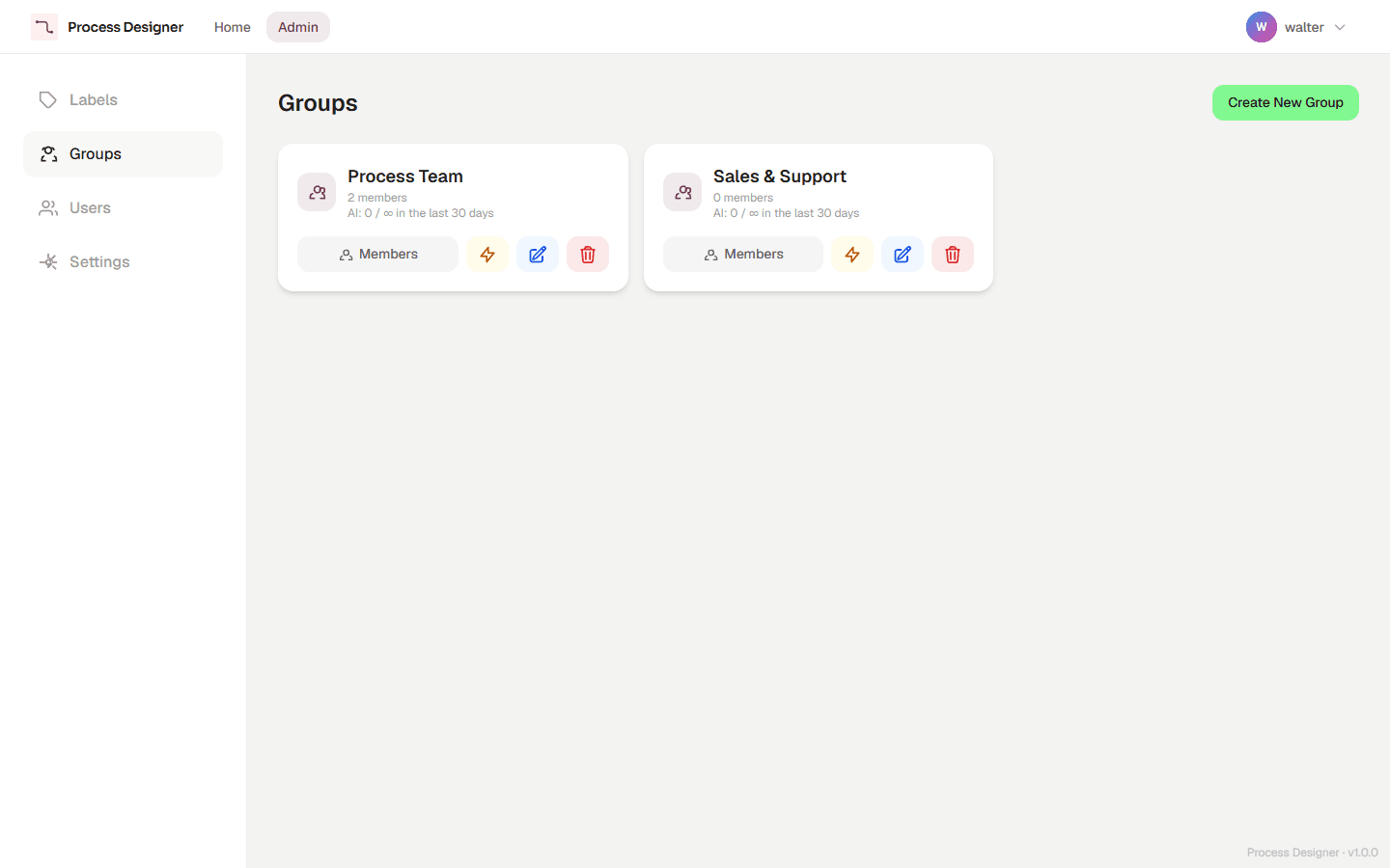 The Groups section of the admin panel